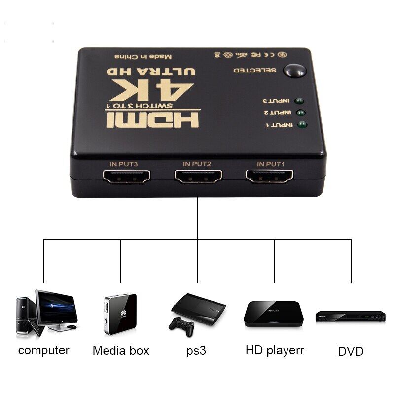 Bộ Chuyển Đổi HDMI 3 Cổng 4K X 2K 1080P Cho HDTV Xbox PS3 4 Ultra HD Bộ Chọn Công Tắc HDMI 3 Trong 1 Bộ Chia HDMI Cho Máy Chiếu Đa Phương Tiện 1