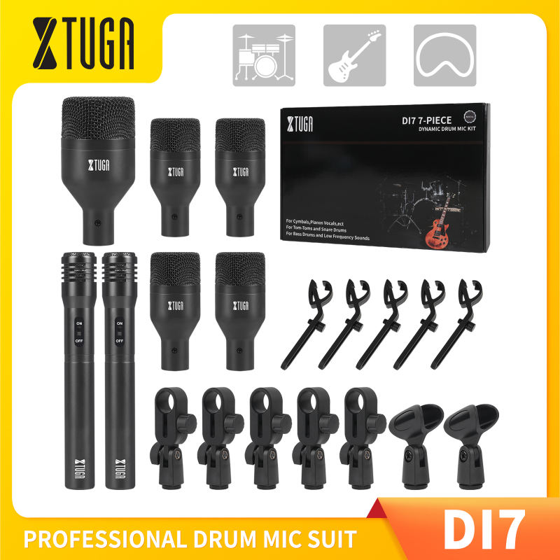 Xtuga cụ Microphone DI7 7-mảnh năng động trống Bộ Micrô (toàn bộ kim loại) với kick bass Tom/Snare & Cymbals Microphone thiết lập-Sử dụng cho trống giọng hát nhạc cụ khác hoàn chỉnh với chủ đề Clip