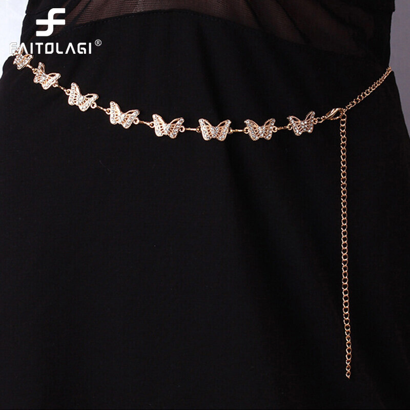 Thắt Lưng Dây Xích Kim Loại Phong Cách Instagram Hình Bướm Cho Nữ Thắt Lưng Dây Xích Quần Đầm Một Lớp Kim Cương Hip Hop Phong Cách Instagram Hợp Thời Trang