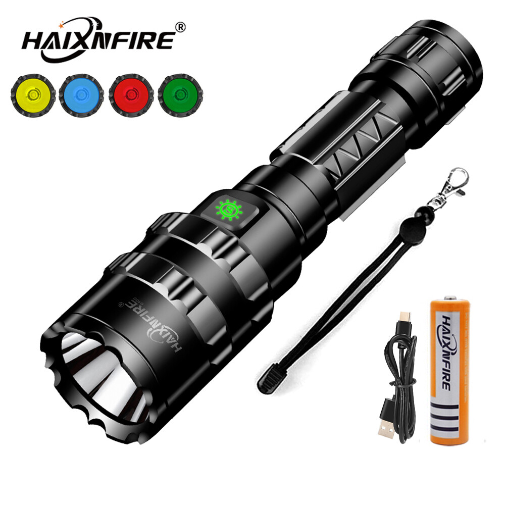 Haixnfire G100 đèn pin sạc cắm trại ngoài trời đỏ xanh vàng màu xanh bốn màu Đèn pin LED