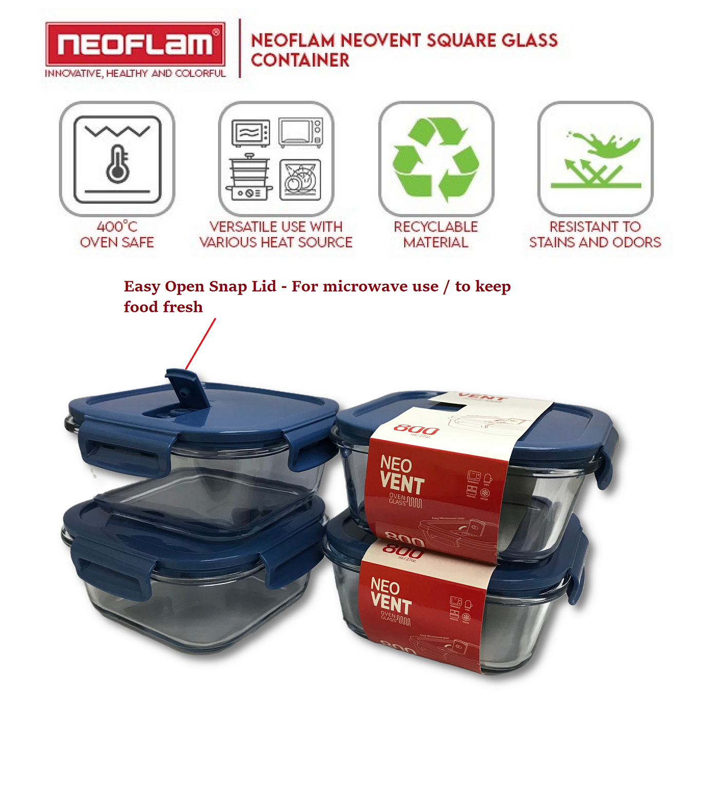 Gambar My Cooking Story    Neoflam Neovent Air Tight Oven Glass Food Storage Container | Freezer, Oven   Microwave Safe