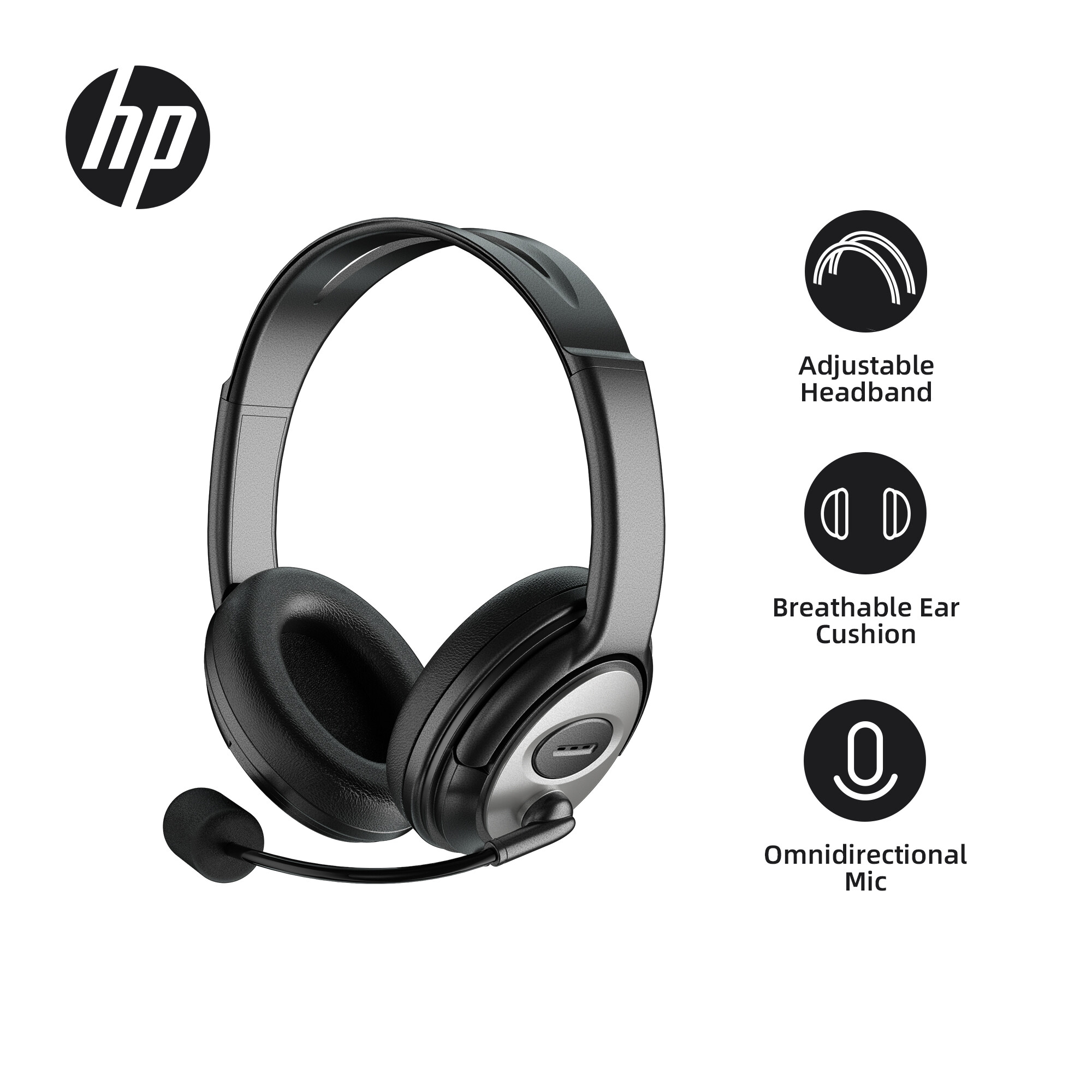 HP Wired Headphone - 240° Adjustable Mic Comfortable Fit Clear Calls Studio-Grade Audio Memory Foam Cushions for Office/Online Study/Gaming PC100 Plus ราคา 338 บาท*ส่งฟรี