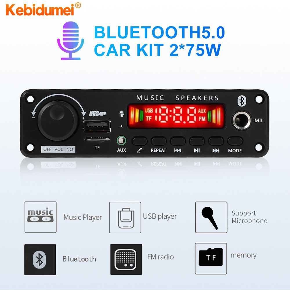 Kebidumei 150W Amplifier Bluetooth Mp3 Decoder Board 2x75W 8V-26V MP3 Player USB Record Module FM Radio for Handsfree DIY Car Audio ราคา 233 บาท*ส่งฟรี