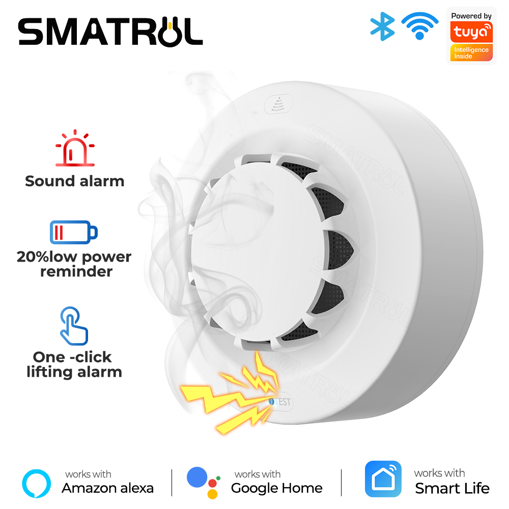 Smatrul tuya thiết bị báo động khói thông minh wifi thiết bị báo cháy kết hợp nhà khói 90db có ứng dụng giám sát từ xa hành lang nhà bếp hệ thống an ninh gia đình nhân viên cứu hỏa
