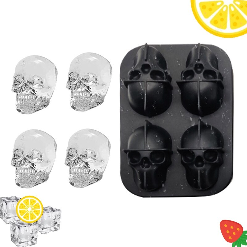 Gambar Skull Cube Shape Ice Maker DIY Creative Silica Gel Tray Mold Home Bar Party Cool Whiskey Wine Ice Cream Tool Freezer with Lid