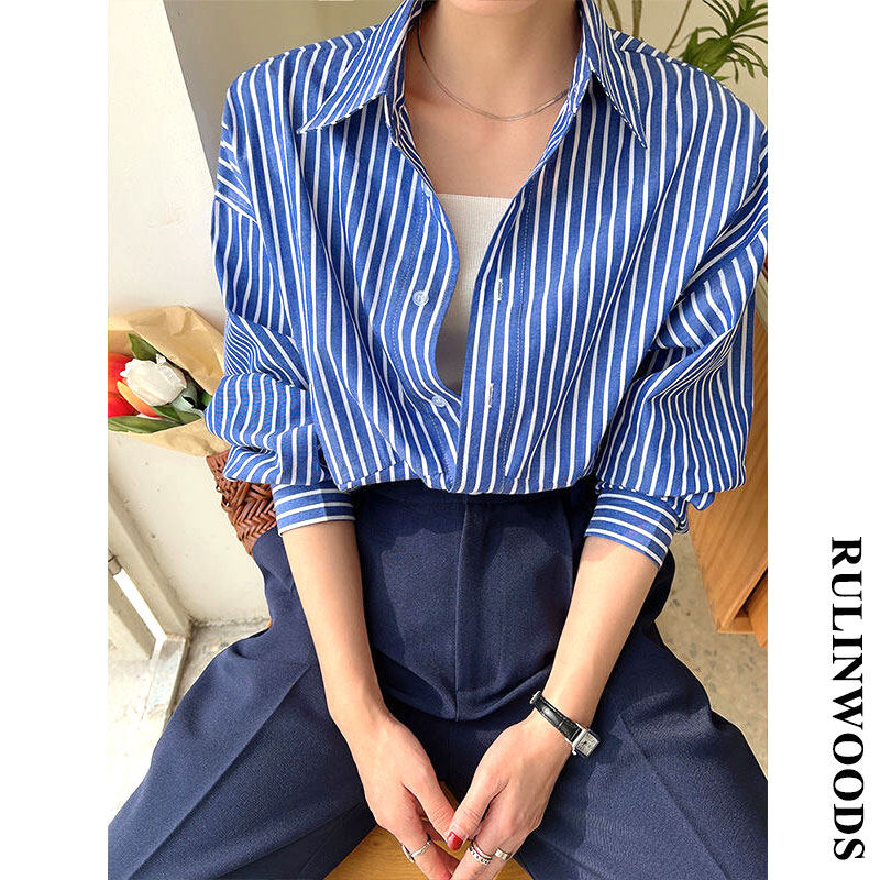CHICCHIC Women's Fashion Stripe Shirt Long Sleeve Korean Style Shirts