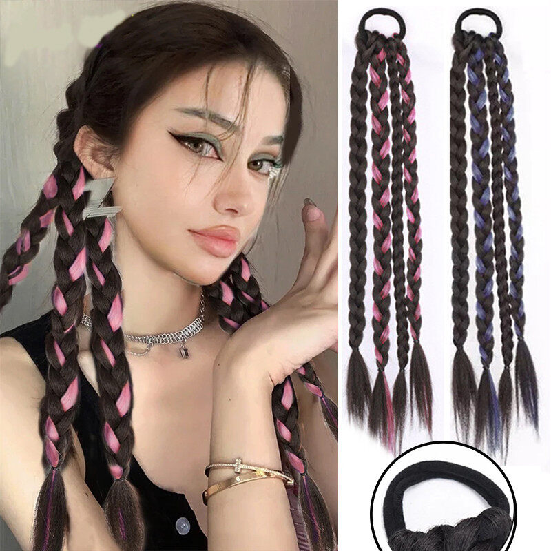 Chiên bột xoắn nối tóc tết tóc nâu đen tổng hợp đàn hồi dây buộc tóc ngọc trai đuôi ngựa Tết