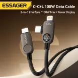 Essager 100W 2-trong-1 Type-C lightning Màn hình hiển thị kỹ thuật số C-C + L Cáp 5A Sạc nhanh pd100w C-C pd30w dây C-L sạc nhanh Loại C dữ liệu nhanh cuộn dây cho iphone17 16 15 14-5 Huawei Xiaomi Samsung MACBOOK iPad Apple Airpods Đồng hồ máy tính bảng