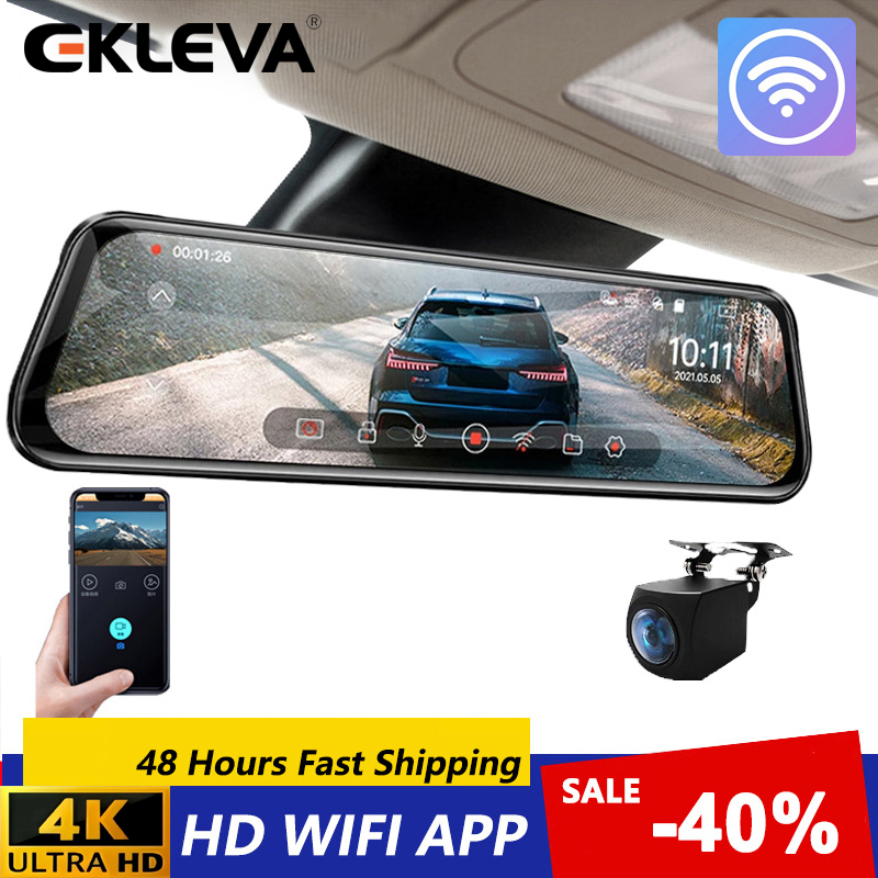 EKLEVA Car DVR WIFI 3 IN 1 Rear View Mirror Recorder FHD Video 10 Inch Dash Cam Dual Lens 4K Camera Streaming Rearview Mirror ราคา 2,650 บาท*ส่งฟรี