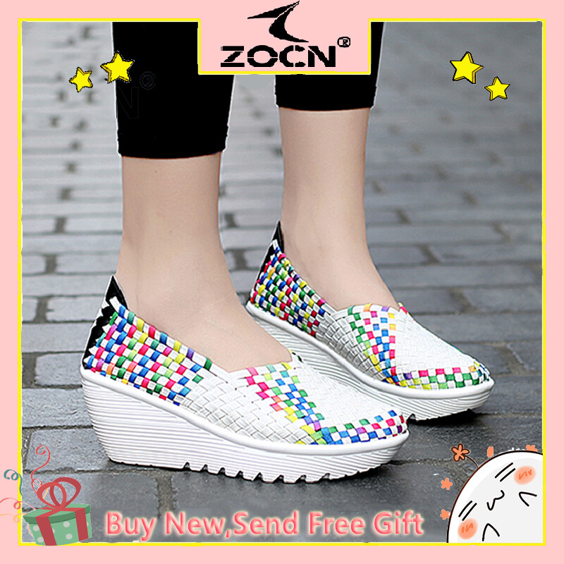 Xăng Đan Zocn Wedge Cho Nữ Giày Đế Bệt Hàn Quốc Giày Dệt Giản Dị Cho Nữ Mùa Hè Dép Nữ Khoét Lỗ Cỡ Lớn 35-42