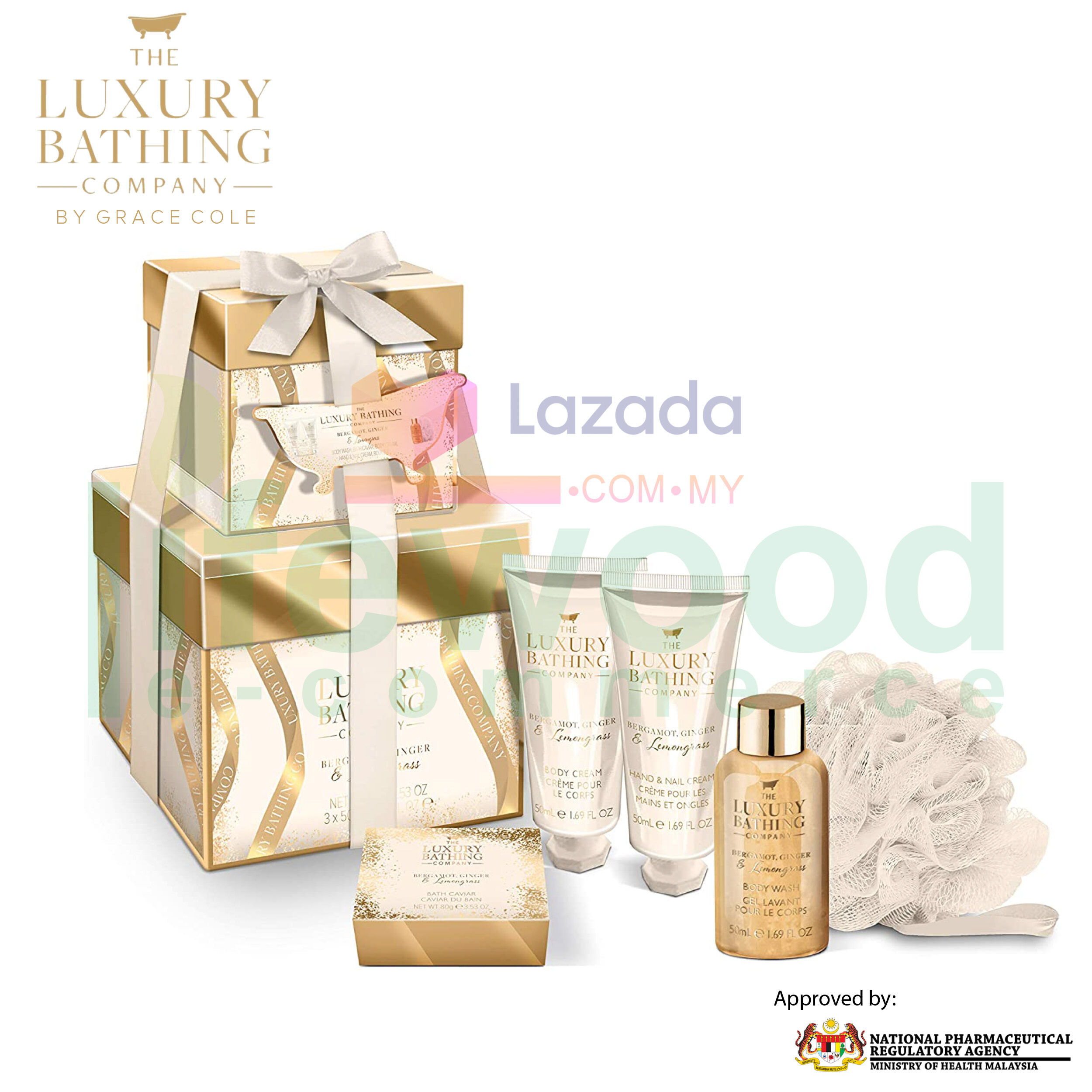 Gambar THE LUXURY BATHING COMPANY Obsession 50ml Body Wash, 50ml Body Cream, 50ml Hand   Nail Cream, 80g Bath Caviar and Body Polisher