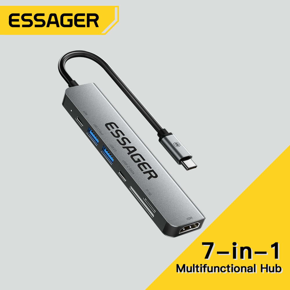 Essager Bộ Chuyển Đổi USB C HUB 7 Trong 1 Bộ Chuyển Đổi Đa Năng Type C Sang HDMI Đầu Đọc Thẻ USB 3.2