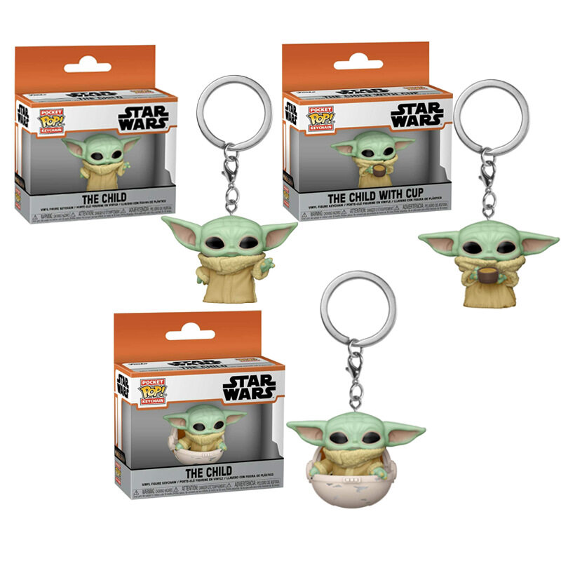 Funko Pop sao cuộc chiến tranh đồ chơi tượng nhỏ PVC dễ thương bé yoda móc khóa các mandalorian Anime Bộ sưu tập búp bê Móc chìa khóa món quà