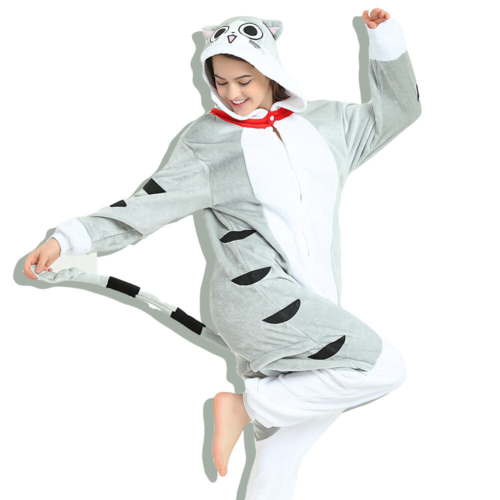 Adult Chi's Sweet Home Cosplay Costume Cute Cartoon Cat Kigurumi Onesie Winter Hoodie Jumpsuit Sleepwear Halloween Party Costume