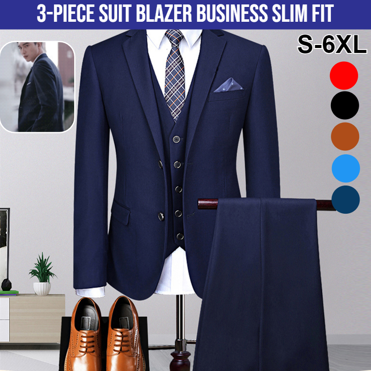 Plus Size Men's Slim Fit Suits Business Casual Groomsman Wedding Suit Tuxedos Blazer For Men Formal Casual(Coat + Trousers + Vest + Tie &amp; Brooch)
