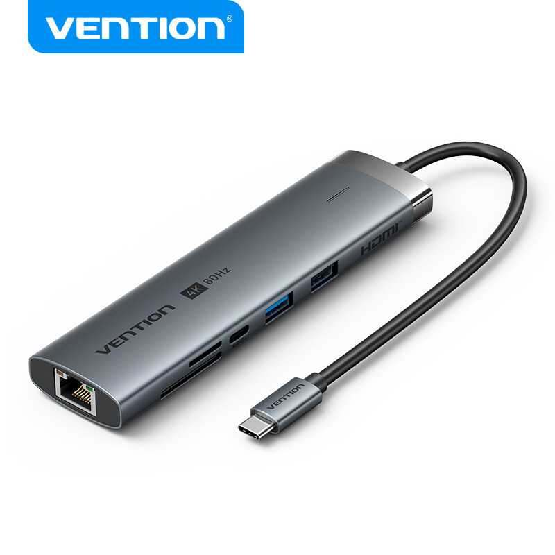 Vention Adapter Chuyển Đổi Type-C 9 in 1 - Cổng Mở Rộng HDMI 4K 60Hz, USB 3.0, PD 100W, LAN RJ45, Đọ