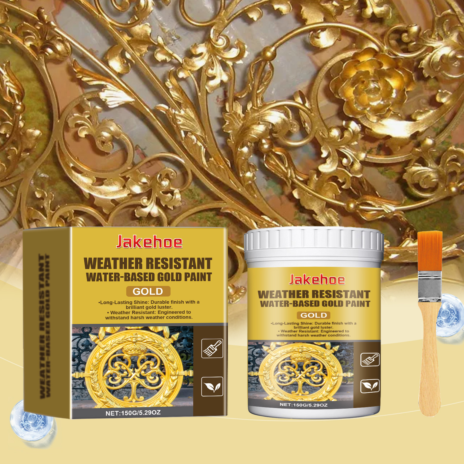 Yegbong Bright Gold Paint, Wood Paint, Metal Lacquer ,tasteless Water-based Paint, Can Be Applied on Any Surface Water-based metallic paint shiny gold leaf paint flashing bronzing paint gold paint exterior wall plaque gold paint gold pai - ยี่ห้อ YEGBONG ราคา 253 บาท*ส่งฟรี