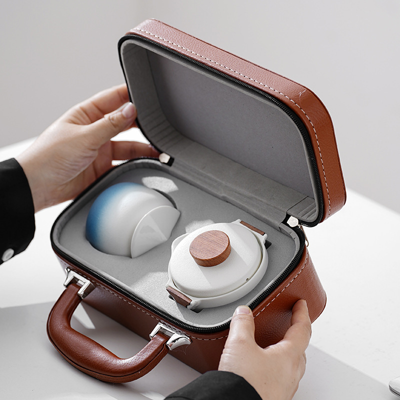 Gambar Black Pottery Japanese Travel Tea Set Carrying Case for Parents, Relatives and Friends