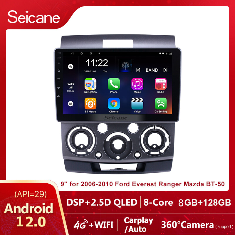 Seicane 9 inch QLED Touchscreen Android 12.0 Silver GPS Navigation Radio for 2006 2007 2008 2009 2010 Ford Everest Ranger Mazda BT-50 Car stereo navigation head unit plug play with WiFi GPS with QLED Touchscreen Bluetooth support Carplay TPMS ราคา 3,300 บาท*ส่งฟรี