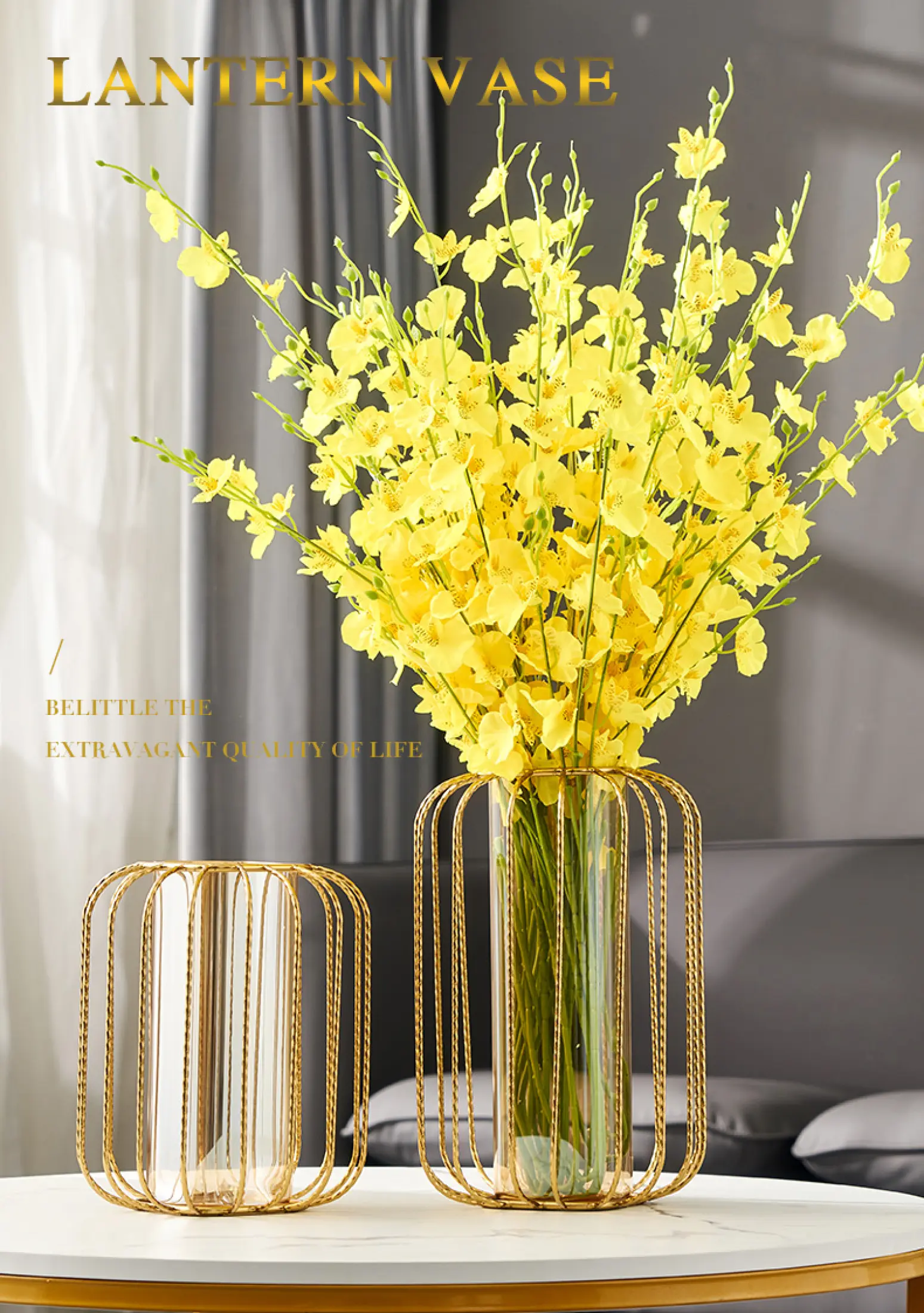 Lantern-shaped Iron Vase Gold Plated Flower Vase Flower Pot Home Wedding Decoration