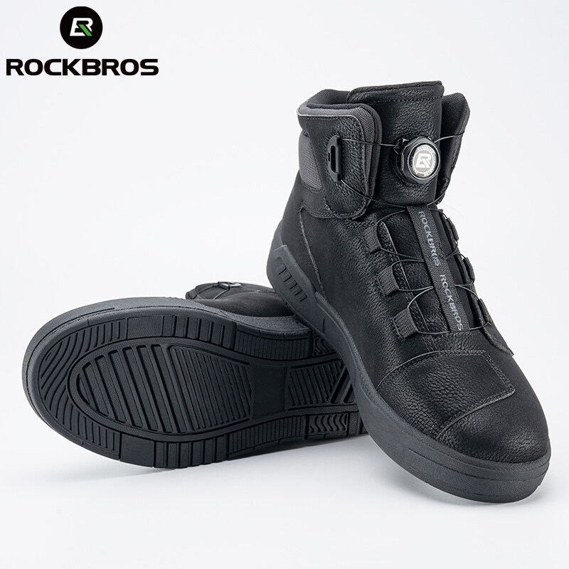 ROCKBROS Motorcycle shoes for Men Riding Sneakers Protective Ankle Boots with Rotary Buckle Anti-slip Motorcycle Middle Cut Thickened gear pad Motors Footwear