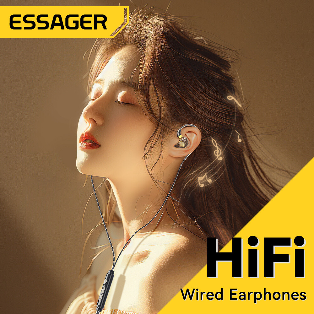 Essager In-Ear Headphones Wire Earphones 3.5mm Type-C Motion Wire Headphones HiFi Sound Quality For For iPhone iPad Macbook Samsung Huawei Xiaomi Tablet Laptop Mobile Phone Type C Wired Headphone ราคา 139 บาท*ส่งฟรี