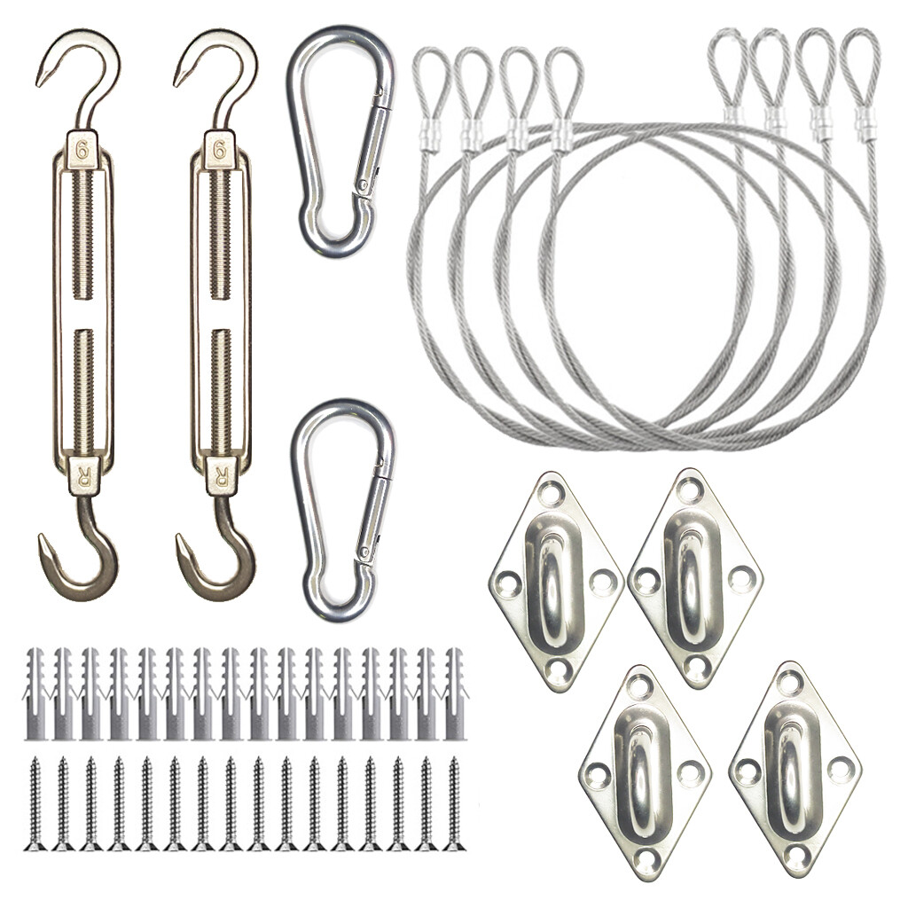 Phụ kiện mái hiên cánh buồm bốn góc 6mm bộ phụ kiện mái hiên che bốn góc phụ kiện bằng thép không gỉ phụ kiện mái hiên tam giác bộ dây thừng 1.5m