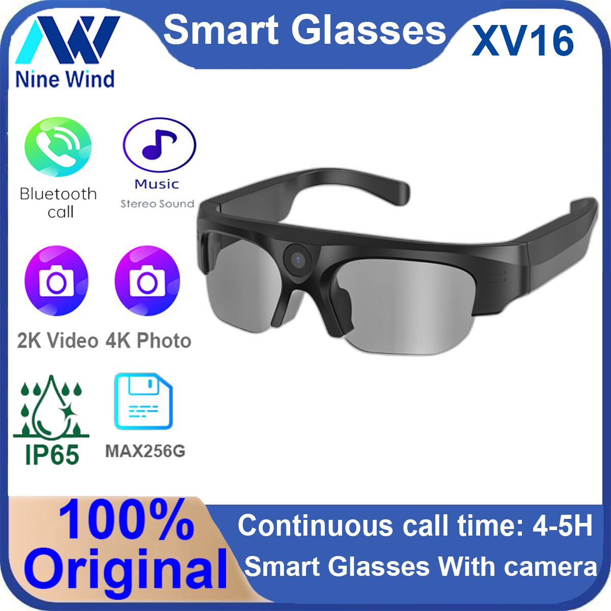 Nine Wind XV16 new DV bluetooth glasses can call and listen to music, waterproof and sweat-proof sports shooting bone conduction smart glasses White camera Free blue light lenses ราคา 3,527 บาท*ส่งฟรี