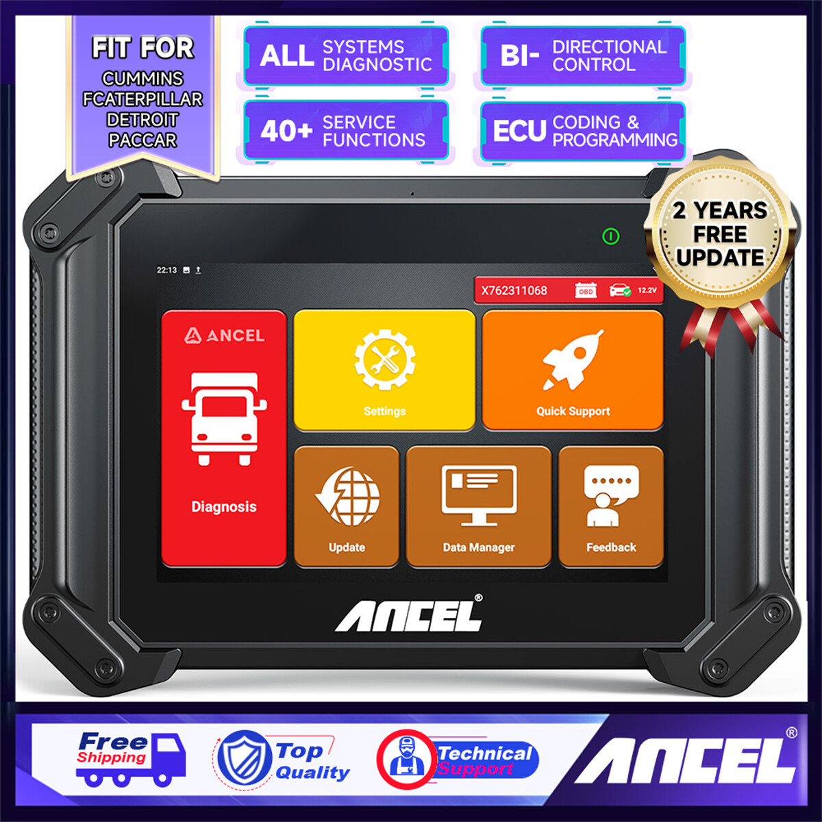 ANCEL V6 HD Diesel Heavy Duty Truck Diagnostic Scanner 12V 24V Obd2 Scanner Full System Diagnostic Tool Support Isuzu/Fuso/Hino/Howo Truck for ECU Coding / Idle adjustment DPF Regen for Cummins/Caterpillar/Paccar/Detroit ราคา 22,240 บาท*ส่งฟรี