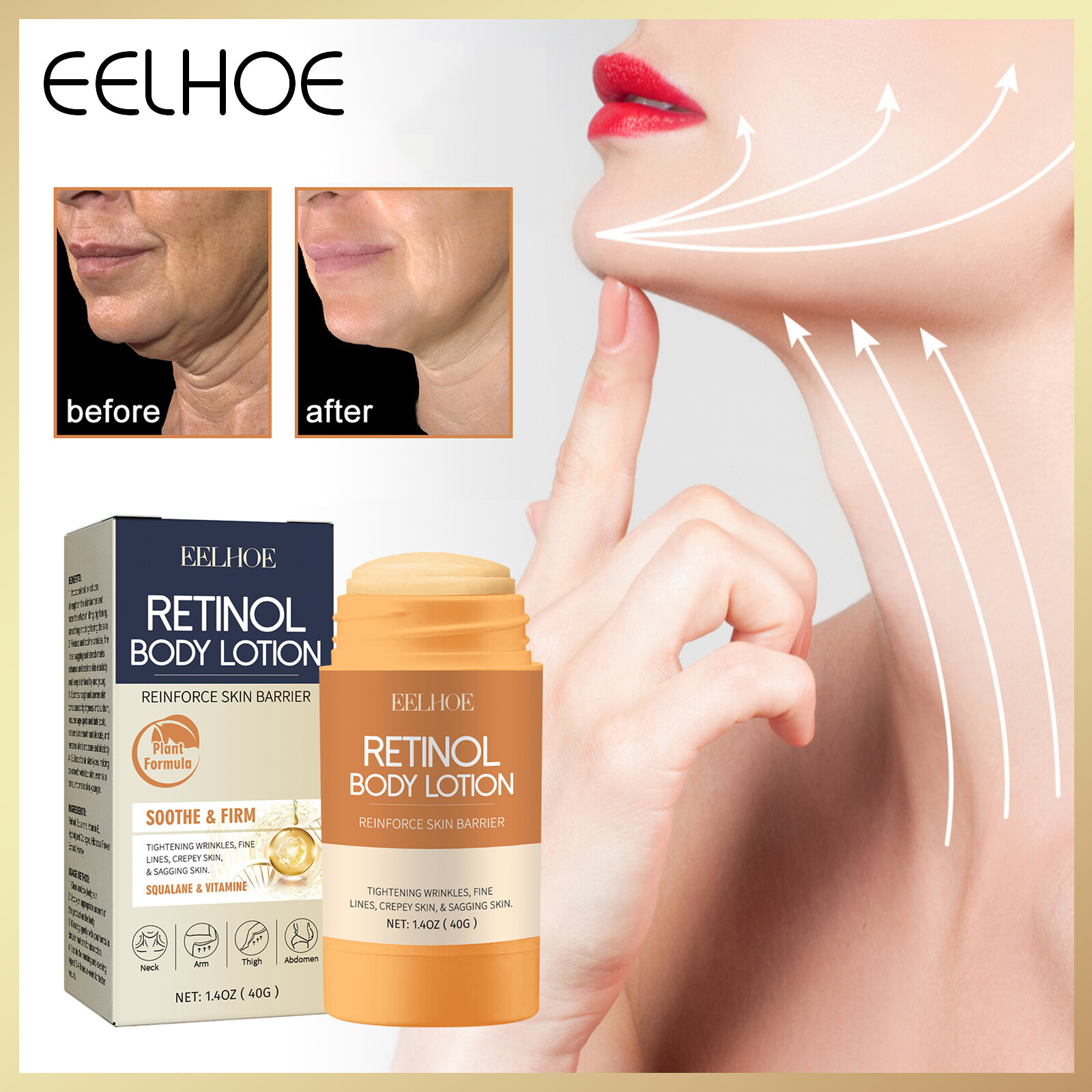 Eelhoe Retinol Anti-cellulite Body Cream Stick Improve Sagging Skin Firming Lifting Collagen Anti Aging Remove Wrinkle Balm Stick Cream Women Abdomen Firming Cream Quickly Weight Loss Massage Cream Body Shaping Fat Burning Products ราคา 158 บาท*ส่งฟรี