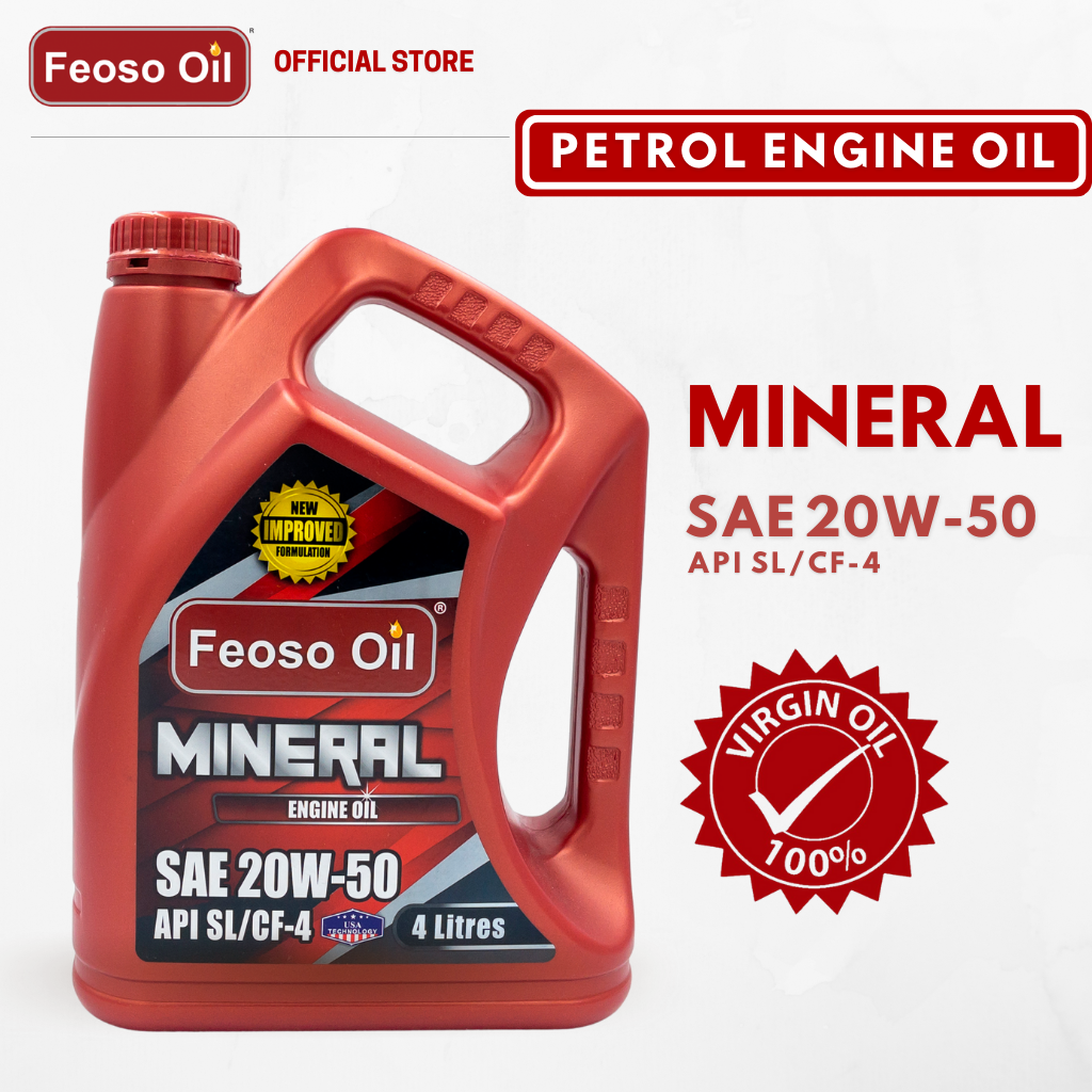 Feoso Oil Mineral Petrol Engine Oil SAE 20W-50 API SL/CF-4 -Car Minyak Hitam Enjin Kereta Perodua Proton Toyota Nissan Honda Audi BMW Mercedes