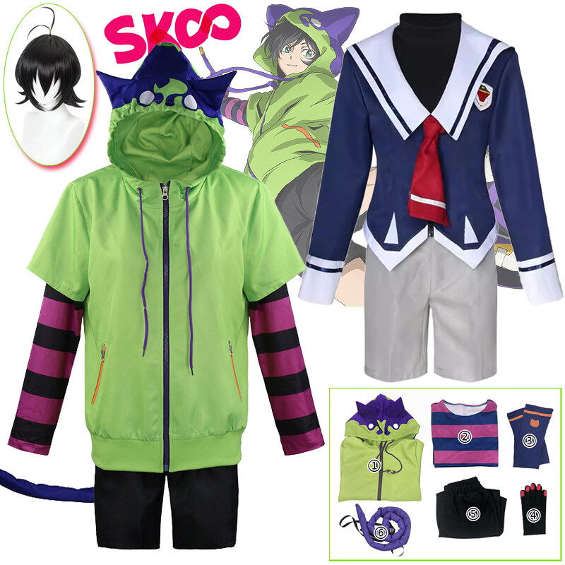 Anime SK8 The Infinity Chinen Miya Cosplay Costume High School Uniform Set Miya Green Hoodie Zipper Jacket Tail Gloves Hallowen Party Costumes For Women Men