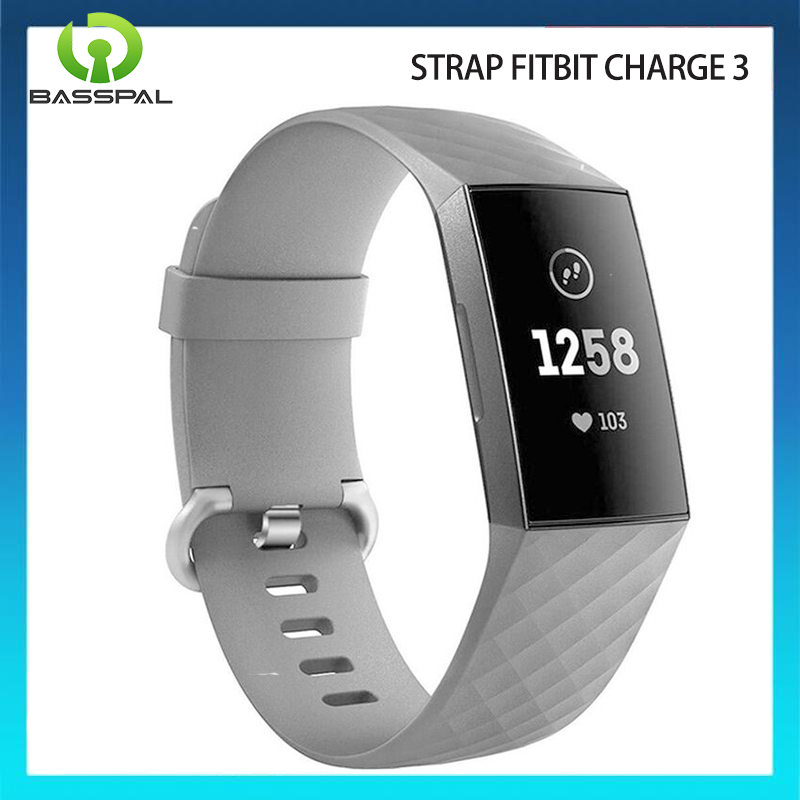 Basspal Dây đeo Silicon Sạc Fitbit 3 họa tiết hình kim cương giày nam Single Buckle dây đai Phụ kiện đồng hồ thông minh dây đeo Thể Thao Vòng cổ tay Silicone