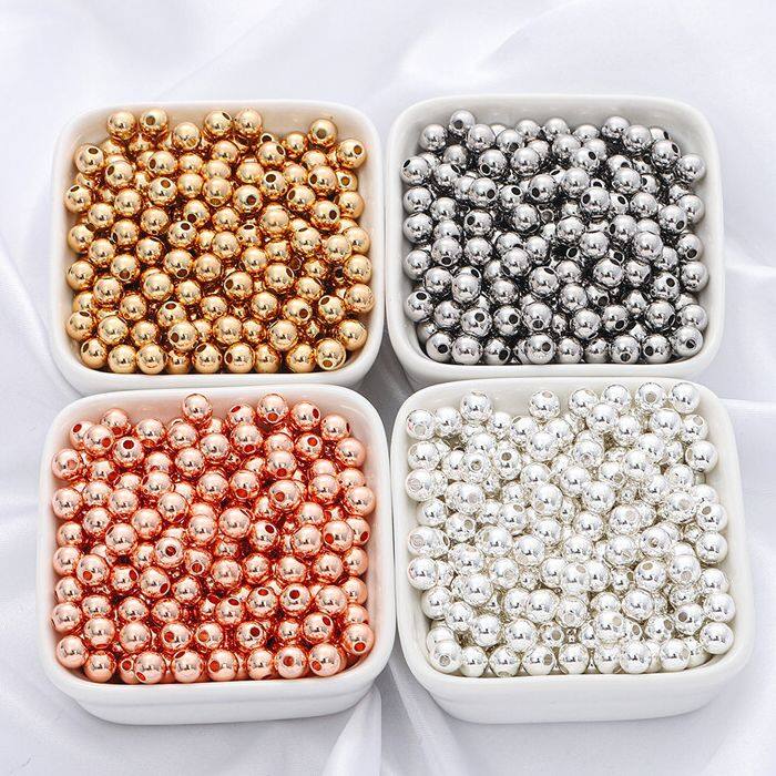 50-100 Hạt Bi Tròn Mạ Vàng 18K Bạc Hạt Charm Vòng Tay 5/2/2/3/4/5/6Mm Để Tự Làm Phụ Kiện Vòng Cổ Trang Sức Cho Nữ