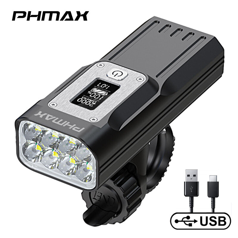 Phmax vỏ nhôm đèn xe đạp đèn LED có thể sạc lại bằng USB Đèn Pin chất lượng ánh sáng cao đèn đầu xe đạp đèn chiếu phía trước phụ kiện chống nước cho xe đạp