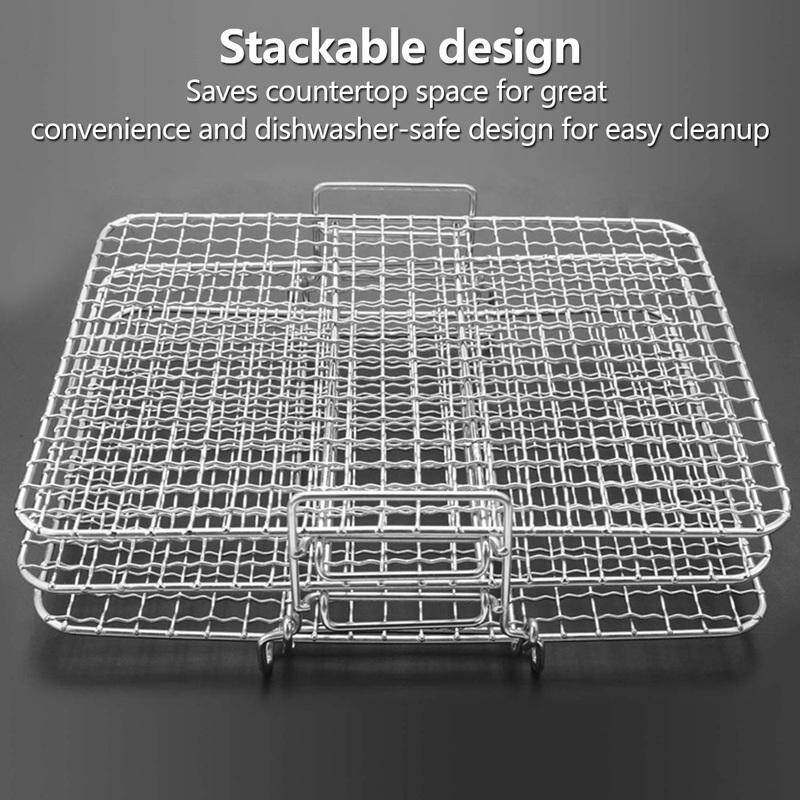 Gambar Large Food Dehydrator Stand Rack Stainless Steel Air Fryer Grill Stand Accessories 3 Layers Stackable Drying Rack Stainless Steel Dehydrator Rack