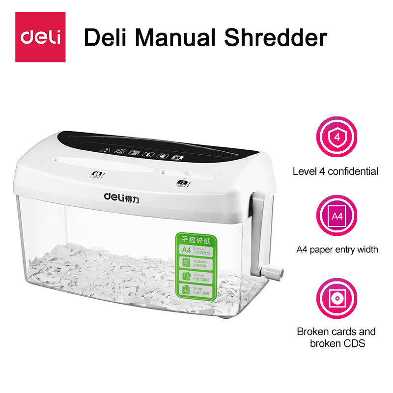 Deli 4L nhãn Shredder máy có thể cắt nhỏ giấy, CD, thẻ tín dụng xách tay Shredder Máy A4 9935 Trắng