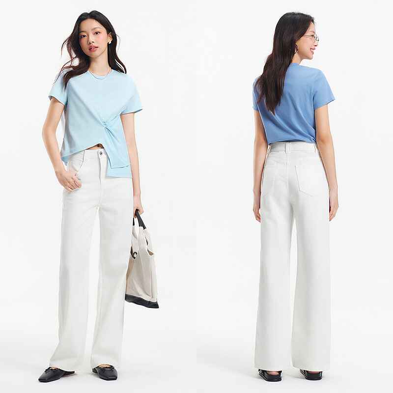 Semir Women Soft Denim Wide Leg Pants 2025 Summer New Cool Wide Leg Pants Leg Lengthening Trendy ราคา 1,397 บาท*ส่งฟรี