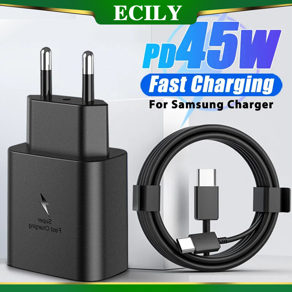 ECILY PD 45W MAX Super Fast Charger For SAM-SUNG Galaxy S20 S22 S23 Ultra Note 10+ 5G Fast Charging Phone USB C Charger Type C Cable for i-phone 15 14 13 12