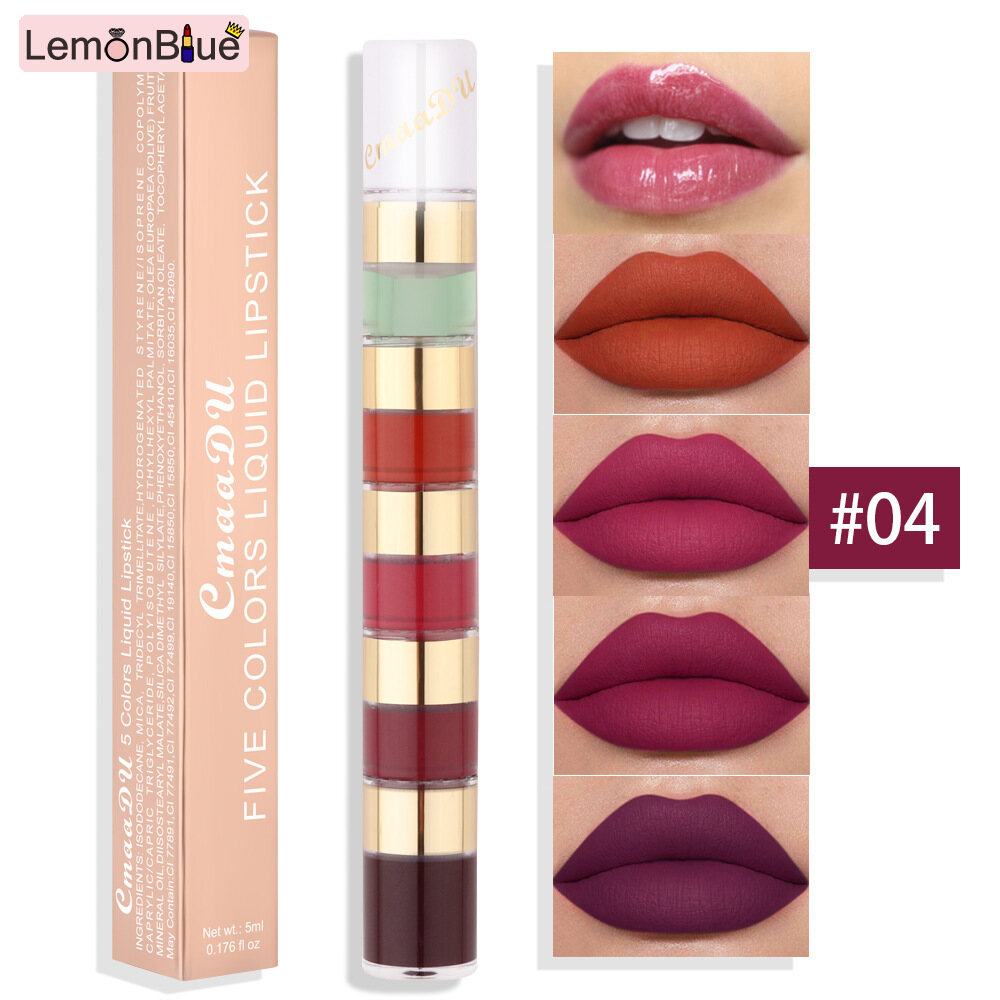 Gambar LemonBlue 5 Color Matte Lip Gloss Hydrating Lipstick Long Lasting Waterproof Non Stick Cup