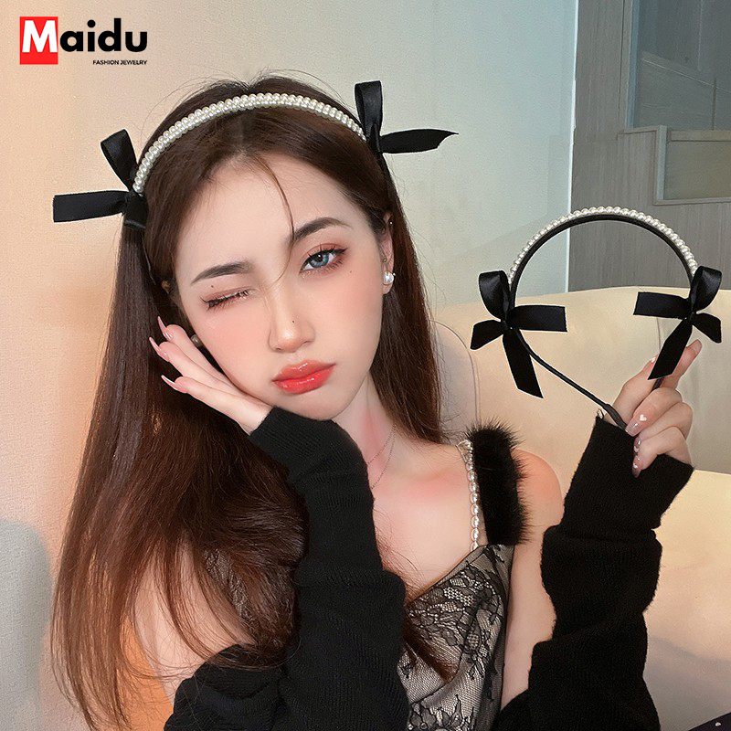 Maidu jewelry bờm tóc ngọc trai đính đá hai hàng cho nữ băng đô nơ cá tính mới nhất bờm tóc cho nữ