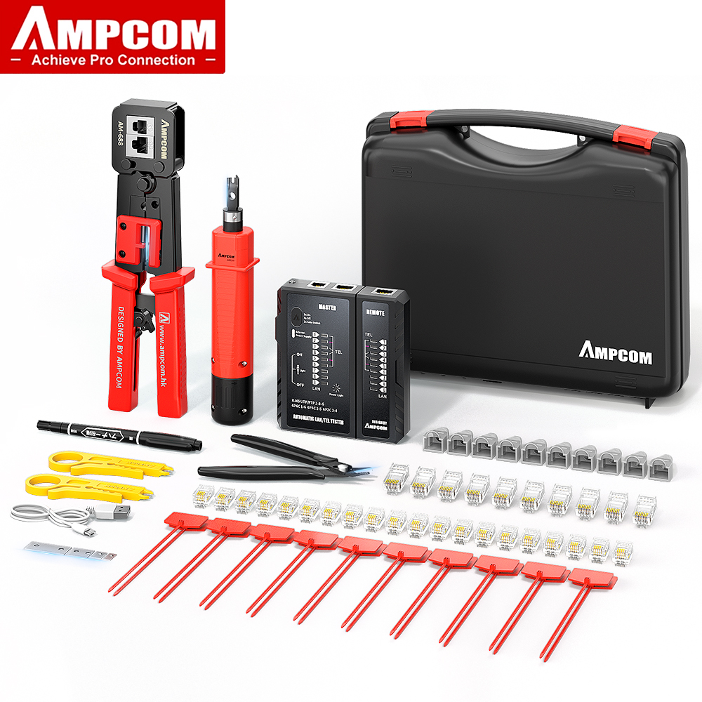 AMPCOM Pass Through RJ45 Crimper Tool, Lan Tester Tools Kit Sets Ethernet Cable Stripper Punch Down Tool RJ 45 RJ11 Connectors Wire Stripper ราคา 1,089 บาท*ส่งฟรี