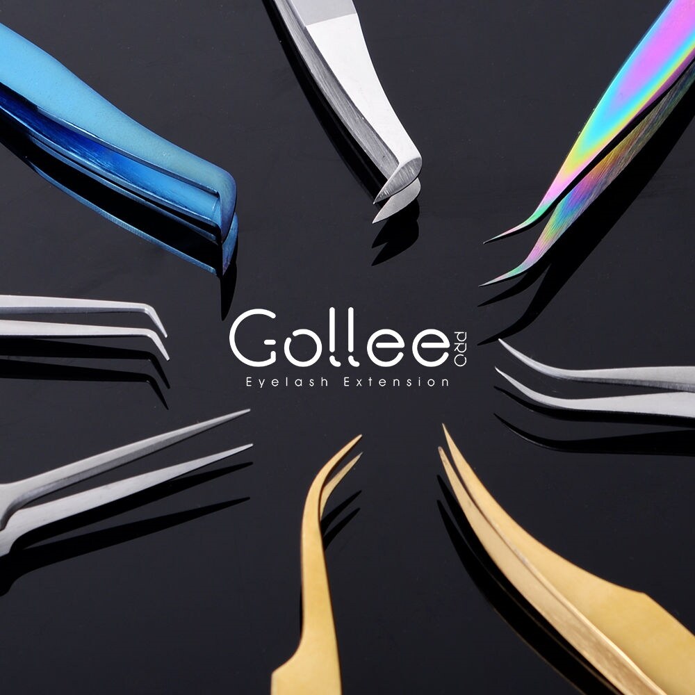 Gambar Gollee Tweezers For Eyelashes AS09 For Black Velvet Eyelash Extensions Volume Lash Extensions Tweezer Self Fanning Eye Make Up
