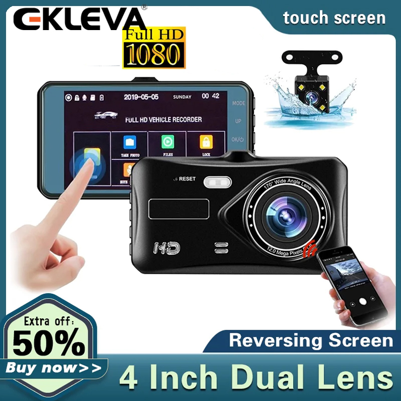 EKLEVA Full HD 1080P Dual Dash Cam 4.0 Inch LCD Screen Car Dash Cam DVR Front Camera and Rear View Cam 170 Degree Wide Angle Giá 699,344 Đồng*Miễn phí vận chuyển