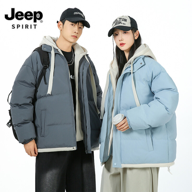  Jeep Spirit 1941 estd Áo khoác độn bông trùm đầu nam và nữ áo khoác dày mùa đông đệm bông giả hai mảnh bánh mì quần áo thời trang đa năng 