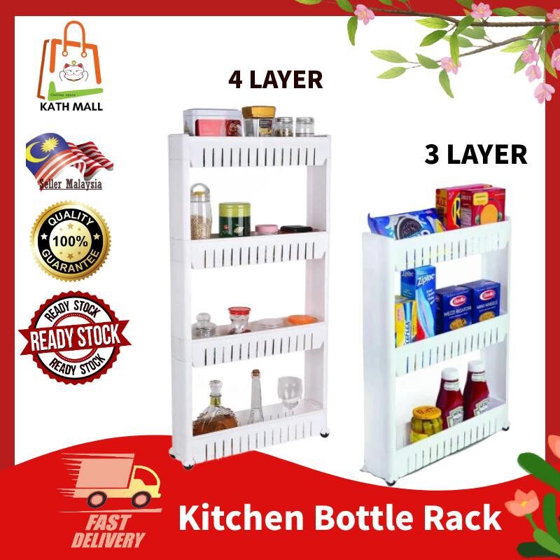 Gambar Shelf Kitchen Toilet Home living 3 4 LAYER Bottle Rack Trolley Slim Storage Cart Sugar   Ready Stock FAST DELIVERY