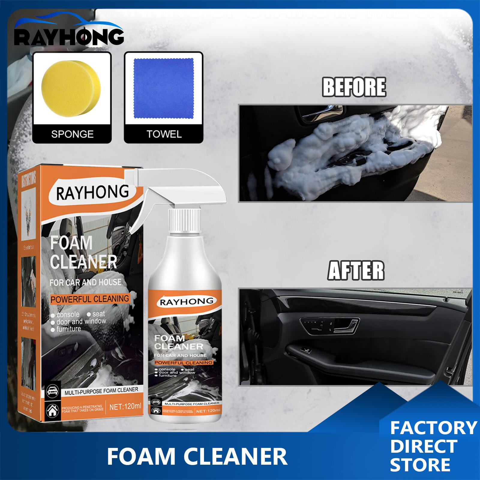 Rayhong Multi-Purpose Strong Decontamination Foam Cleaner Rust Remover Cleaning Multi-Functional Car House Seat Cleaner Car Multi-Function Foam Cleaner Interior Fabric Seat Steering Wheel Plastic Stain Cleaner ราคา 161 บาท*ส่งฟรี