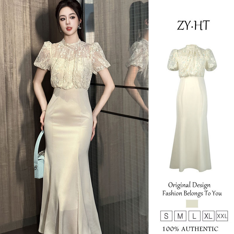  Zyht của phụ nữ ăn mặc Apricot ăn mặc váy đuôi cá Đầm Ren Đầm công sở lxury Dresses ĐẦM CƯỚI tham dự trang phục váy dự tiệc Váy dạ hội 11519 
