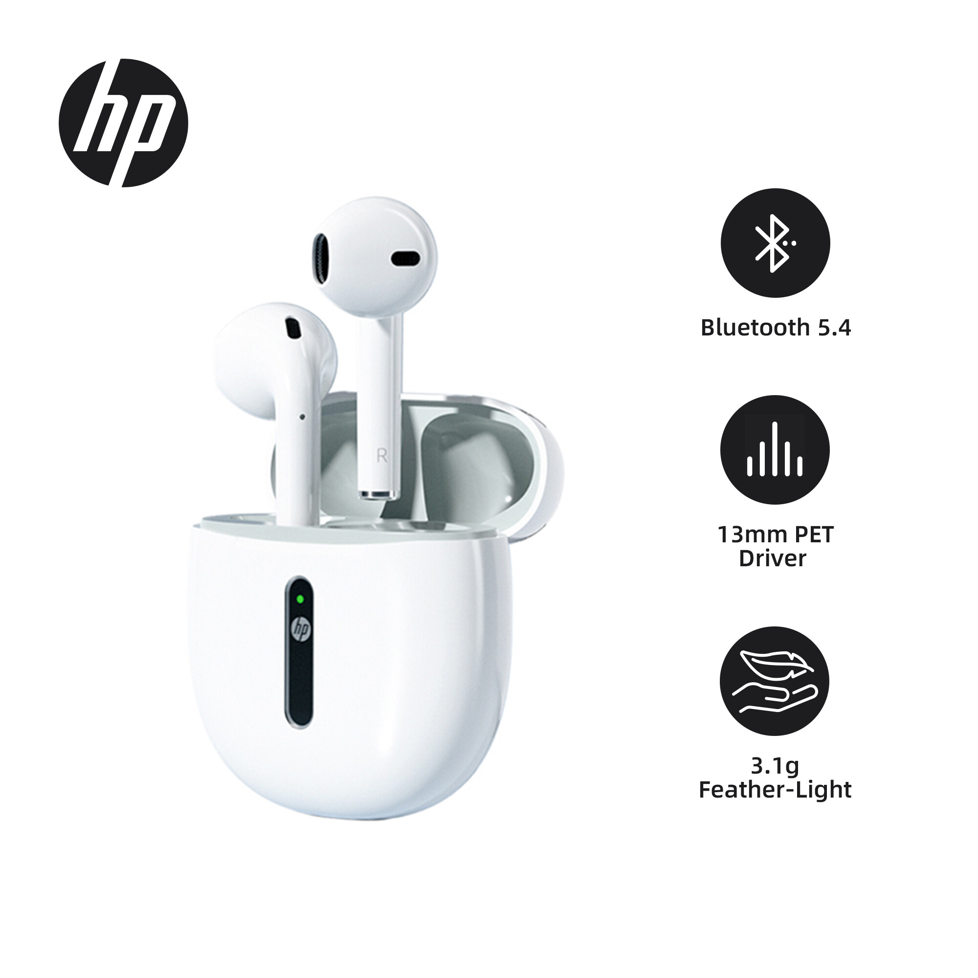 HP 13mm Hi-Fi Earbuds - Bluetooth 5.4 30H Playtime 3.1g Ultra-Light Auto-Pairing for Workout/Office/Music H10H ราคา 465 บาท*ส่งฟรี