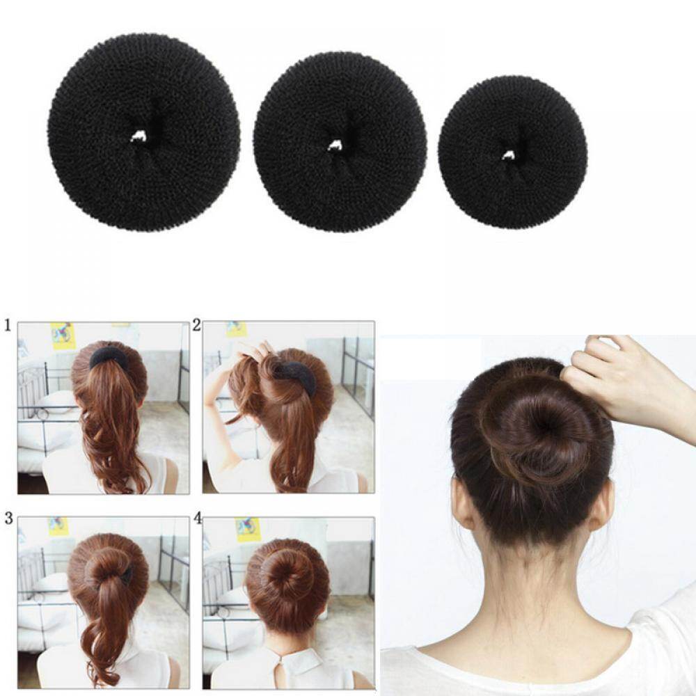3 Pcs Sponge Women Hair Bun Ring Donut Shaper Maker 3 Sizes Black